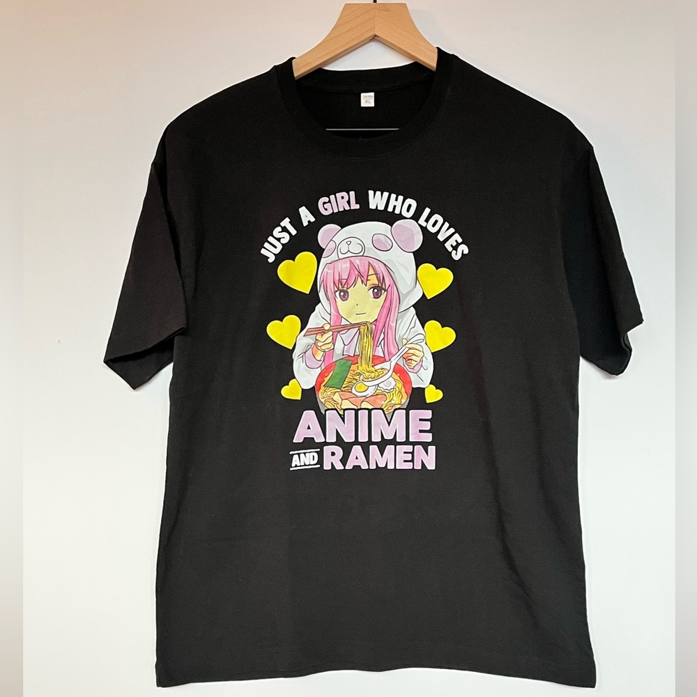Just A Girl Who Loves Anime And Ramen Graphic T-Shirt Black XL
